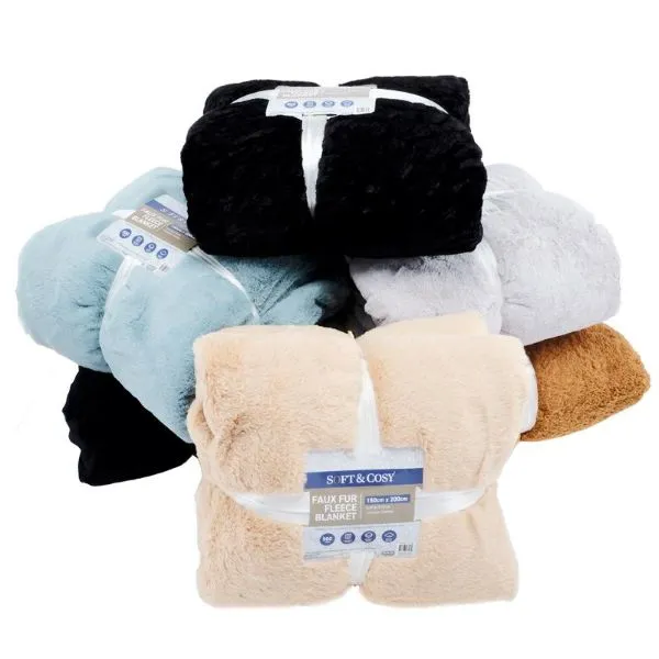 Soft & Cosy Double Layer Faux Rabbit Fleece & Sherpa Plain Colours Single Blanket - 150cm x 200cm