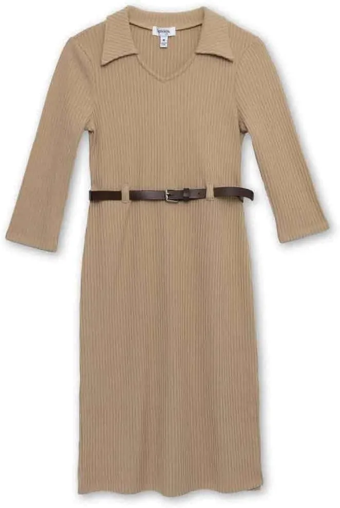 Speechless Girls' 3/4 Sleeve Chunky Sweater Knit Midi Dress