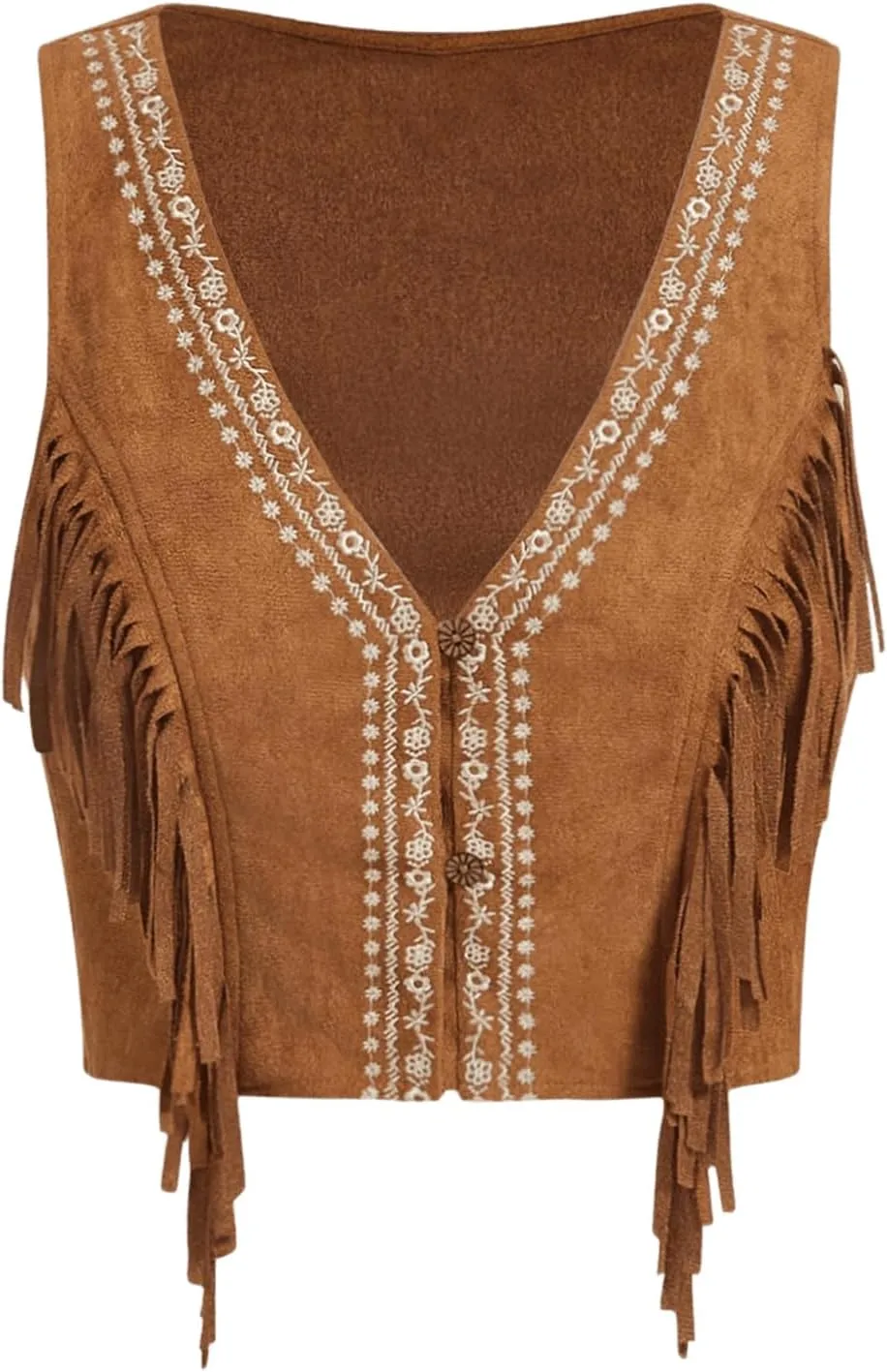 SweatyRocks Women's Fringe Sleeveless Vest Floral Embroidered 70s Hippie Crop Jacket Cardigan