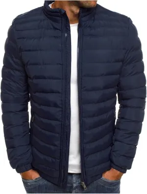 tuduoms Men's Down Jacket No Hood Winter Fashion Stand Collar Bomber Jacket Casual Quilted Lightweight Snow Ski Puffer Coat