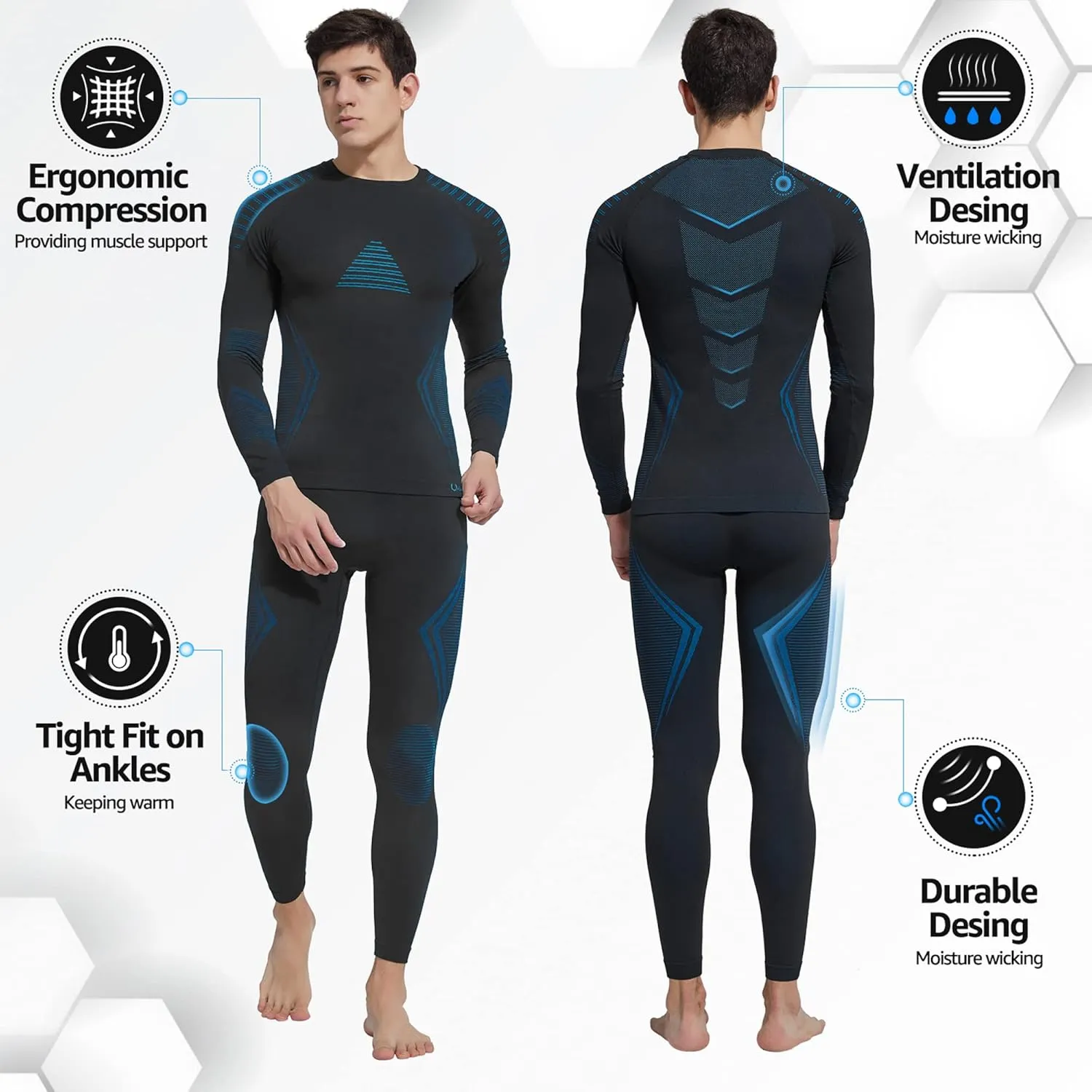 UNIQUEBLLA Long Johns Thermal Underwear Set for Men Thermal Base Layer Cold Weather Bottom Top