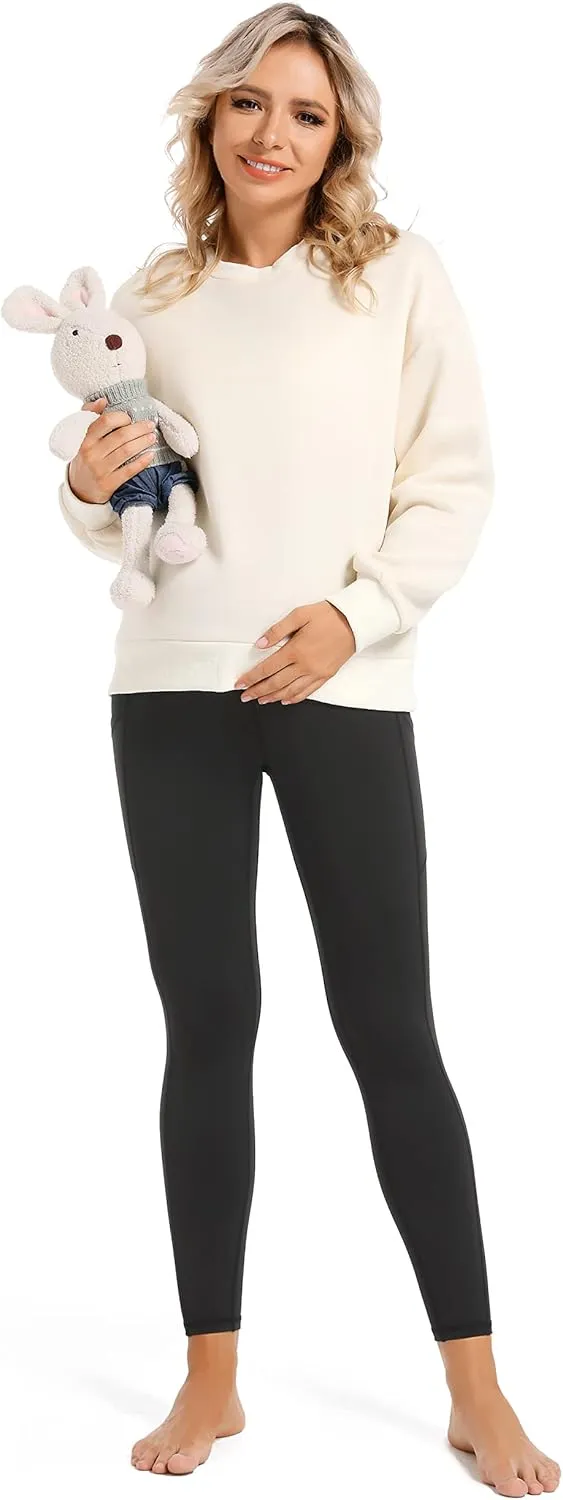 V VOCNI Maternity Fleece Lined Leggings with Pockets Over The Belly Yoga Pants Thermal Winter Workout Leggings for Women