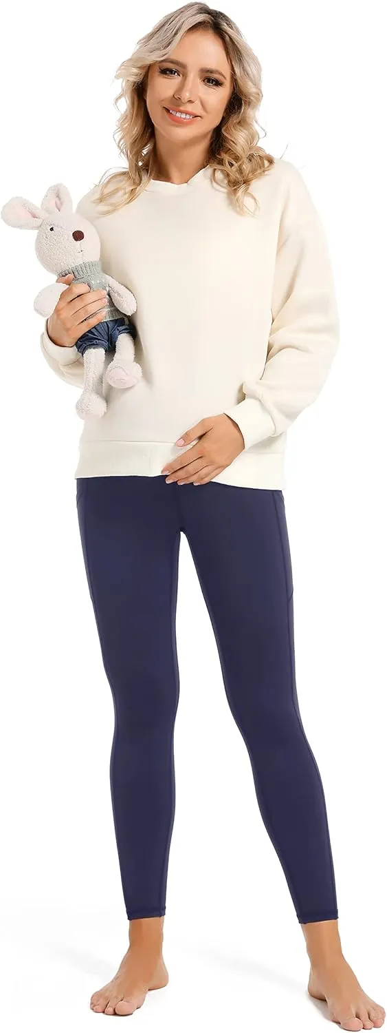 V VOCNI Maternity Fleece Lined Leggings with Pockets Over The Belly Yoga Pants Thermal Winter Workout Leggings for Women