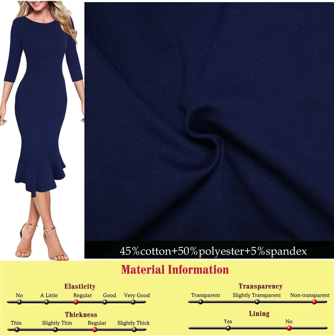 VFSHOW Womens Elegant Vintage Cocktail Party Mermaid Bodycon Midi Mid-Calf Dress