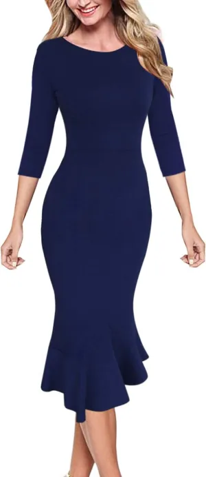 VFSHOW Womens Elegant Vintage Cocktail Party Mermaid Bodycon Midi Mid-Calf Dress