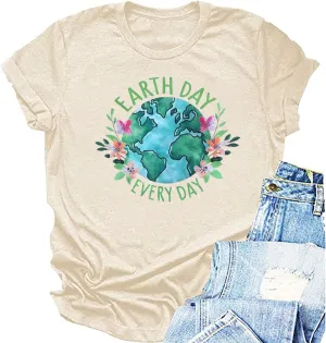 Women Earth Day Shirt Earth Day Everyday Tees Planet Anniversay Tops Nature Lover Short Sleeve Shirt