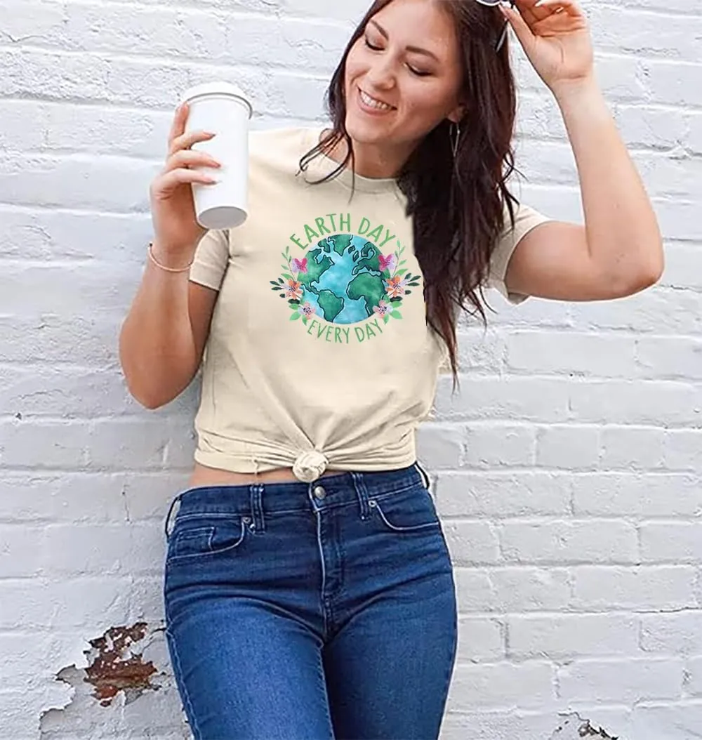 Women Earth Day Shirt Earth Day Everyday Tees Planet Anniversay Tops Nature Lover Short Sleeve Shirt
