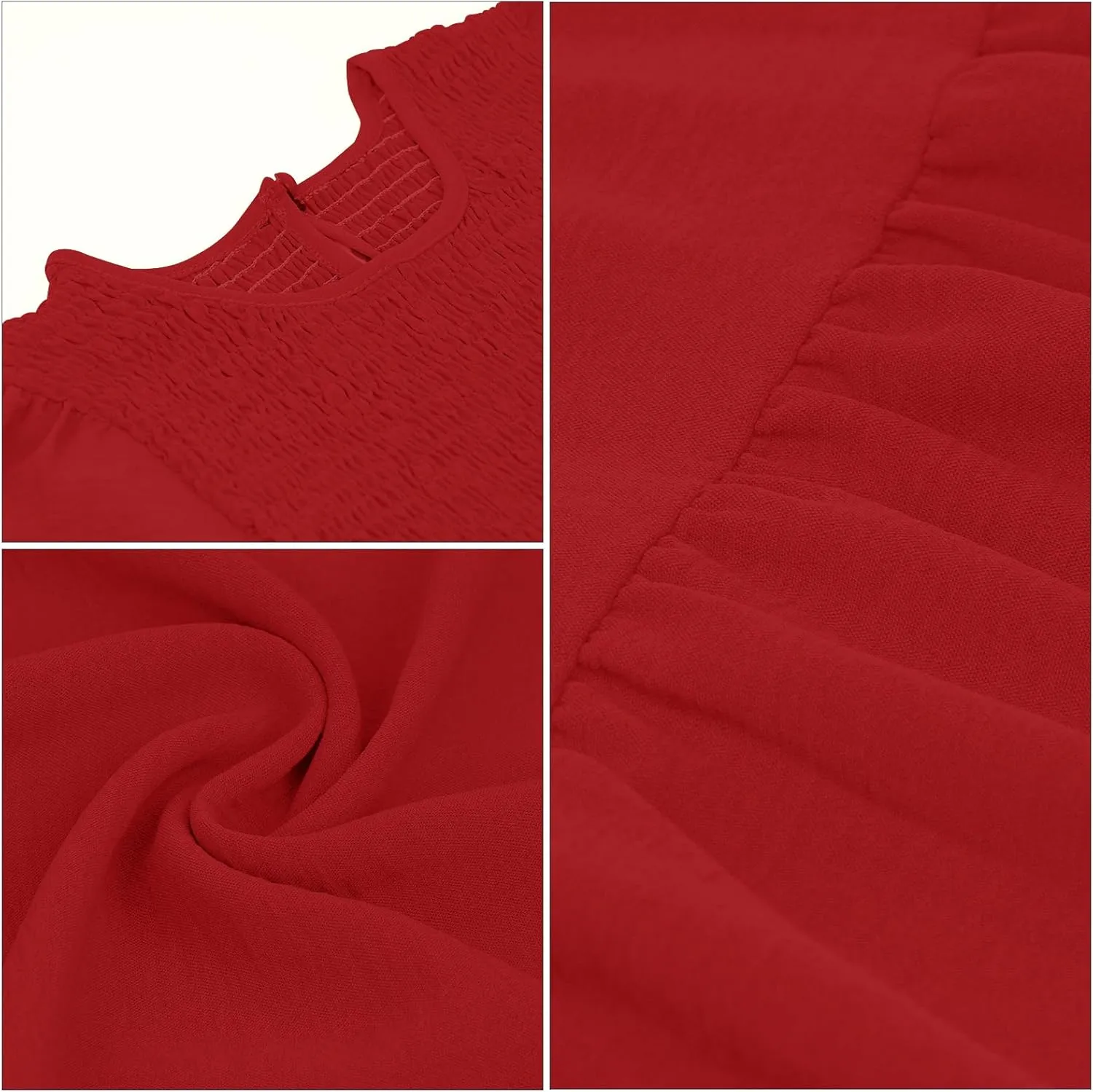 Women's Casual Long Sleeve Fall Dress Crew Neck Smocked Hight Waist Flowy Maxi Tiered Dresses