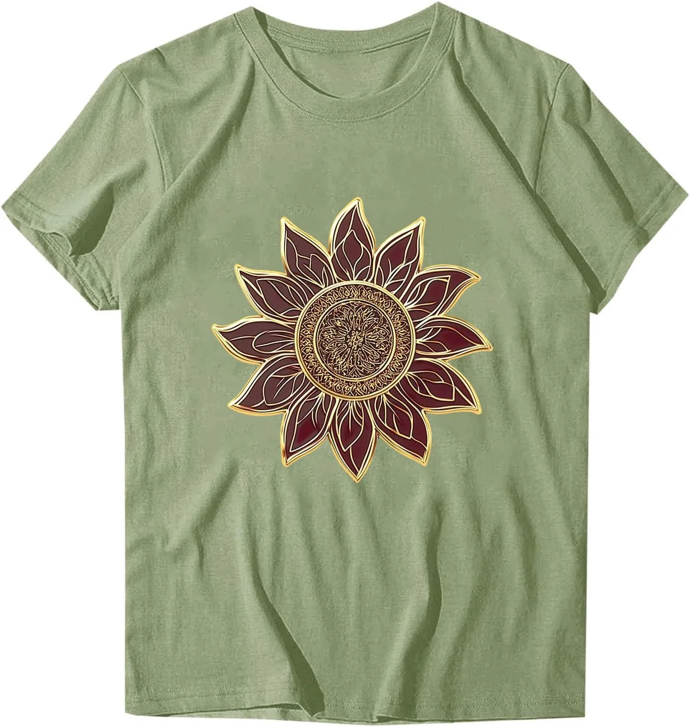 Womens Sunflowers Pattern T Shirts Boho Wildflower Graphic Short Sleeve Blouses Summer Casual Aesthetic Tunic Tee Tops