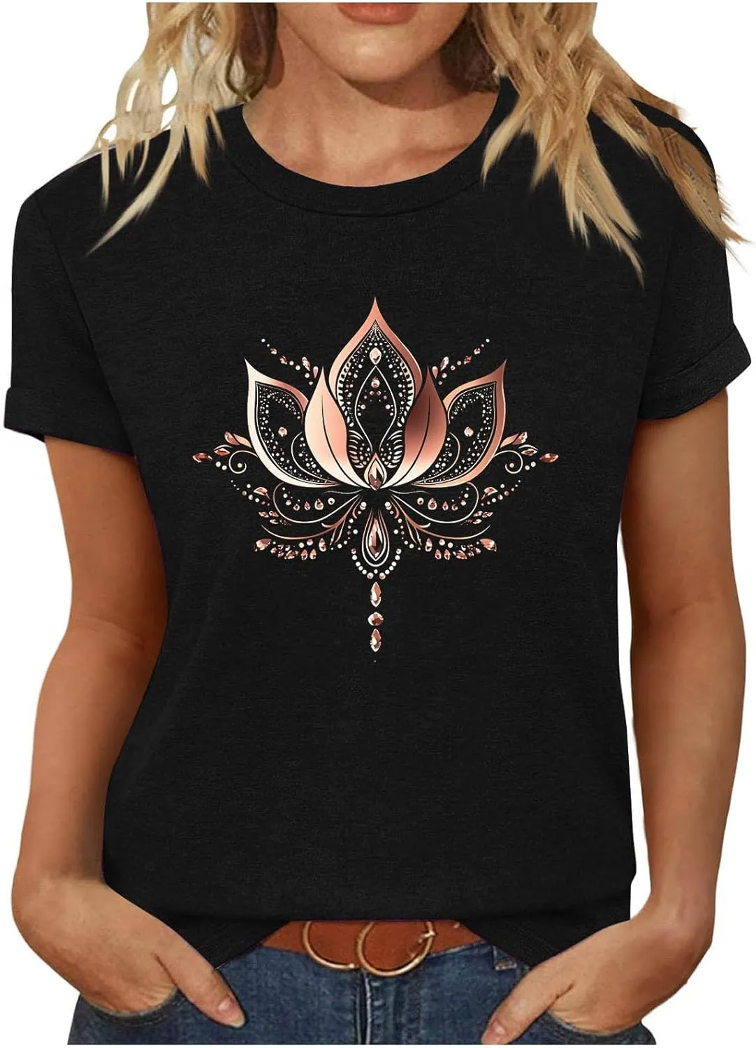 Womens Sunflowers Pattern T Shirts Boho Wildflower Graphic Short Sleeve Blouses Summer Casual Aesthetic Tunic Tee Tops