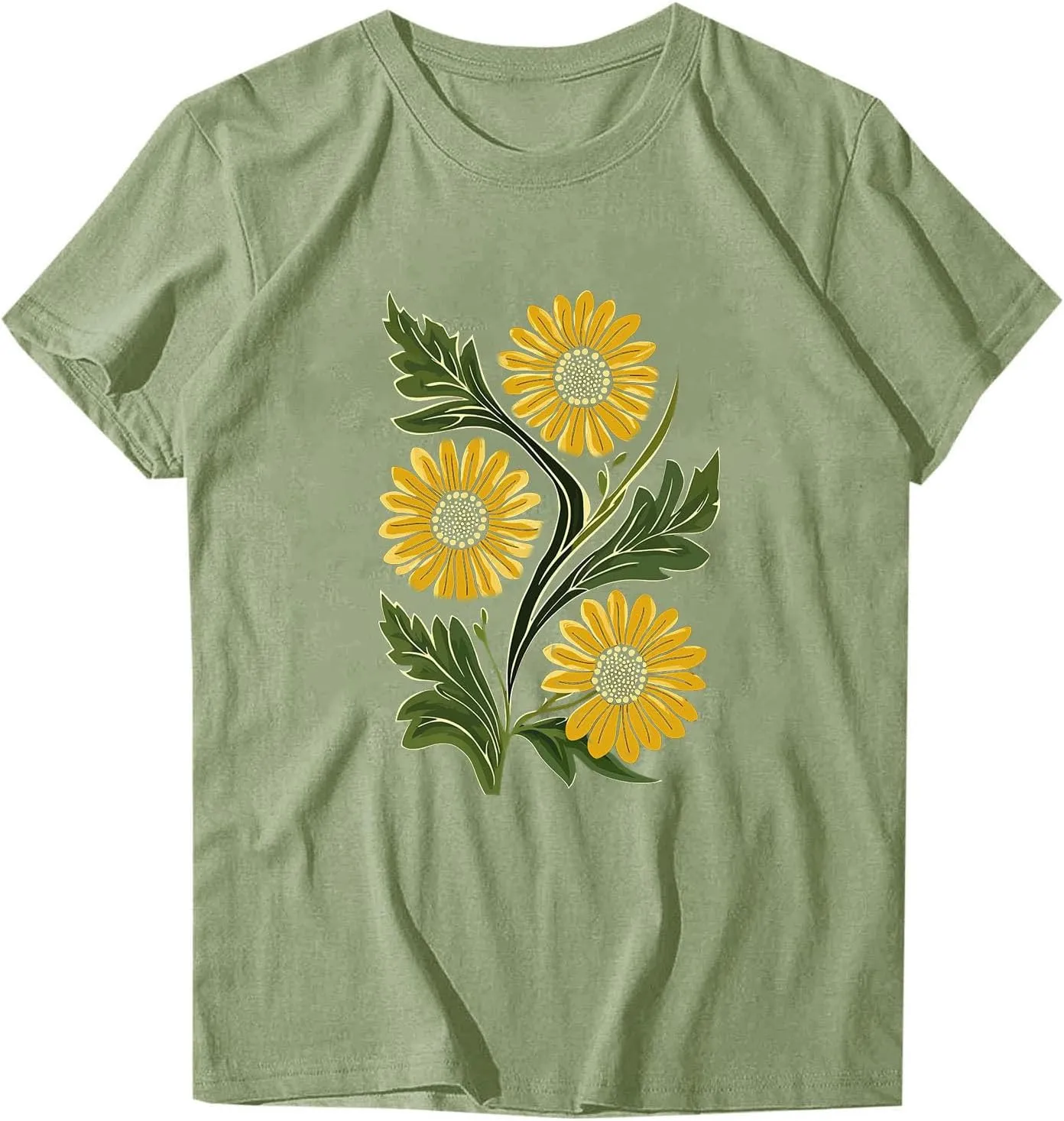 Womens Sunflowers Pattern T Shirts Boho Wildflower Graphic Short Sleeve Blouses Summer Casual Aesthetic Tunic Tee Tops