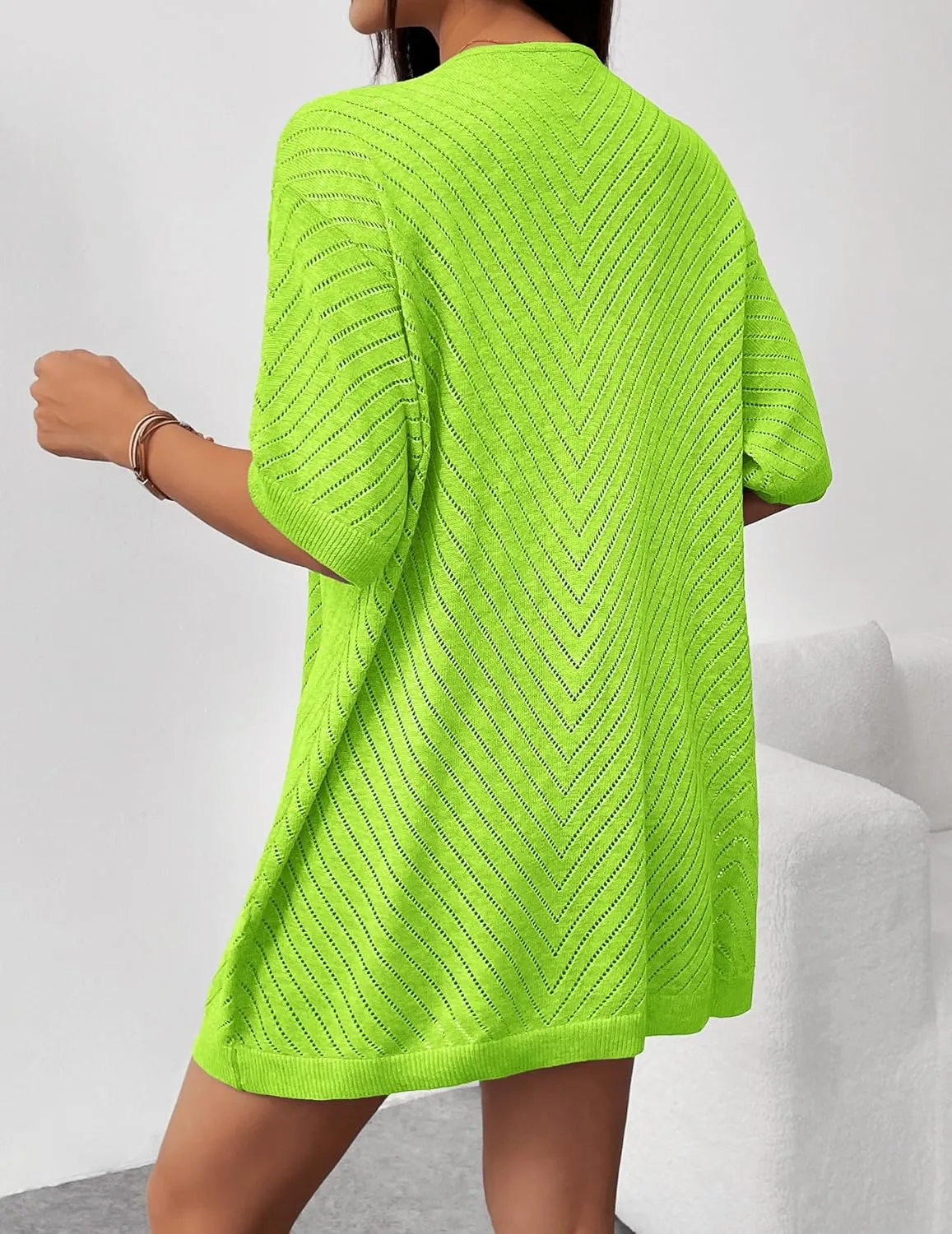Zeagoo Lightweight Summer Cardigan for Women Short Sleeve V Neck Crochet Kimonos Loose Open Front Hollow Out Cover Ups