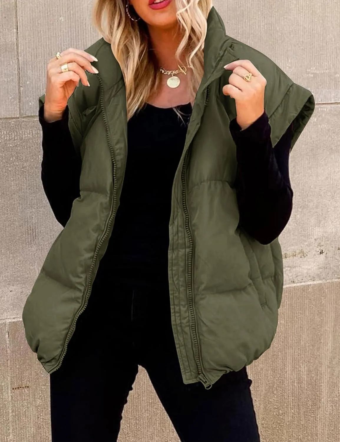 Zontroldy Women's Sleeveless Puffer Jacket Vest Stand Collar Zipper Cap Sleeve Padded Outerwear Vests