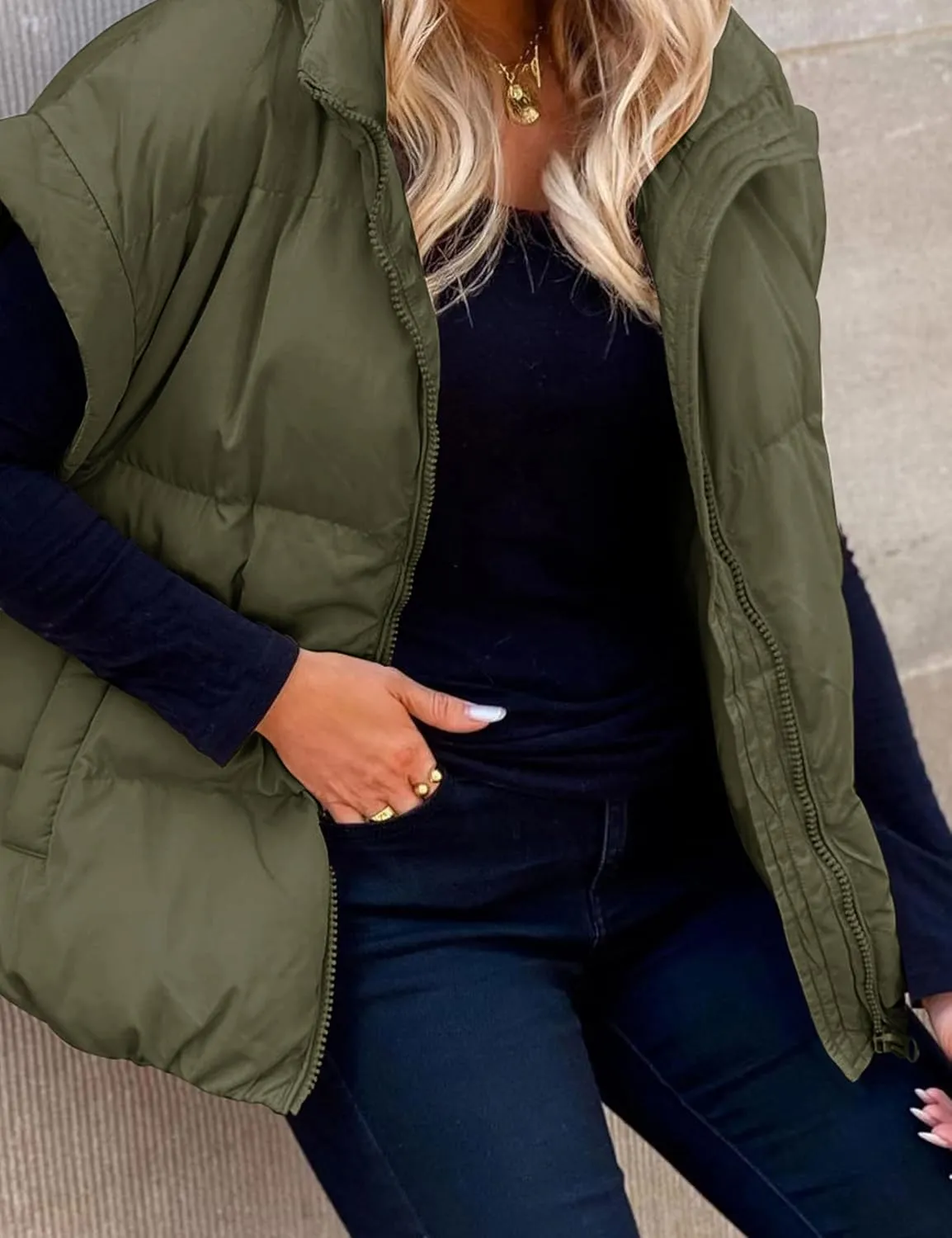 Zontroldy Women's Sleeveless Puffer Jacket Vest Stand Collar Zipper Cap Sleeve Padded Outerwear Vests